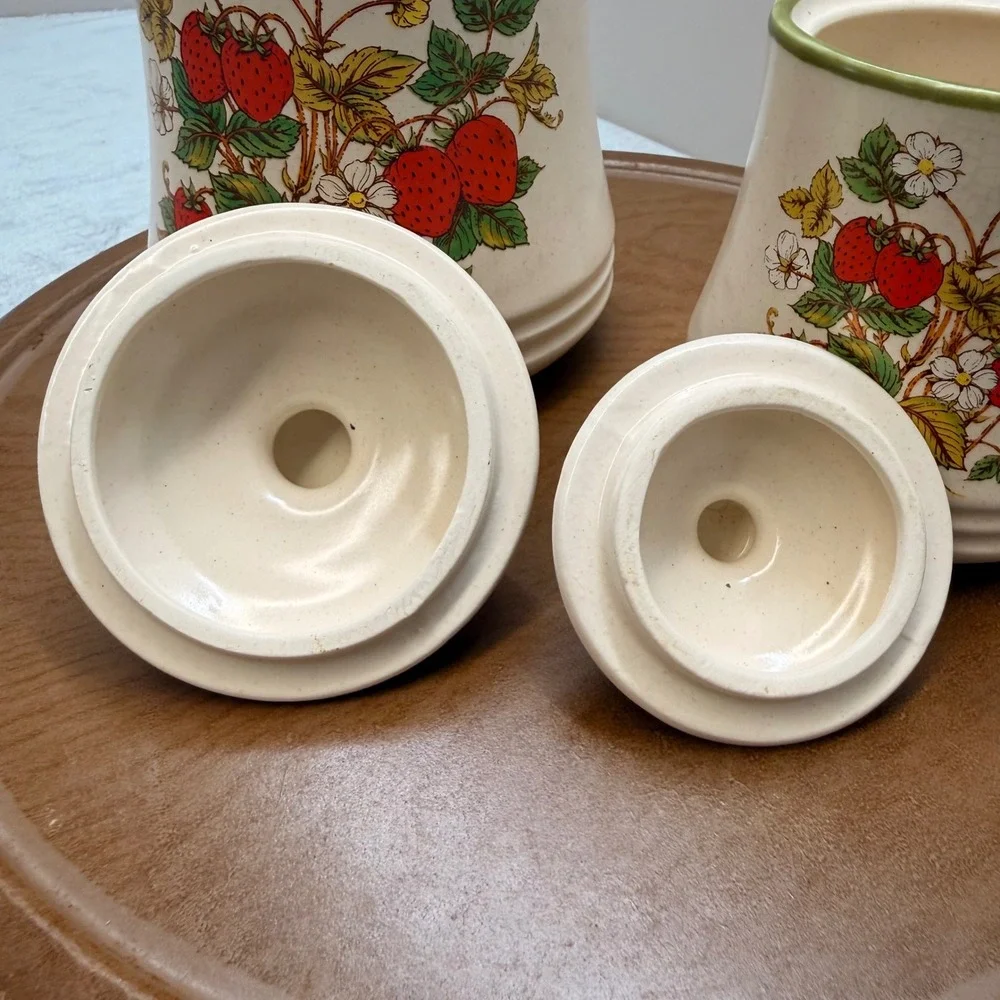 VTG Strawberry Ceramic Canister Set of 2 Made in Japan Cottagecore Kitchen